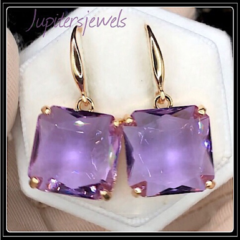 925 ice cube crystal purple amethyst emerald cut gold translucent lucite earring